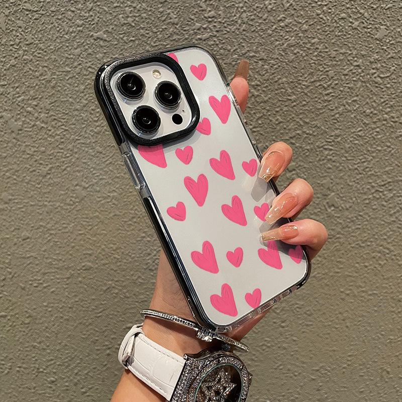Summer new iphone14 simple powder love mobile phone case Apple 16 transparent mobile phone case 17promax girls