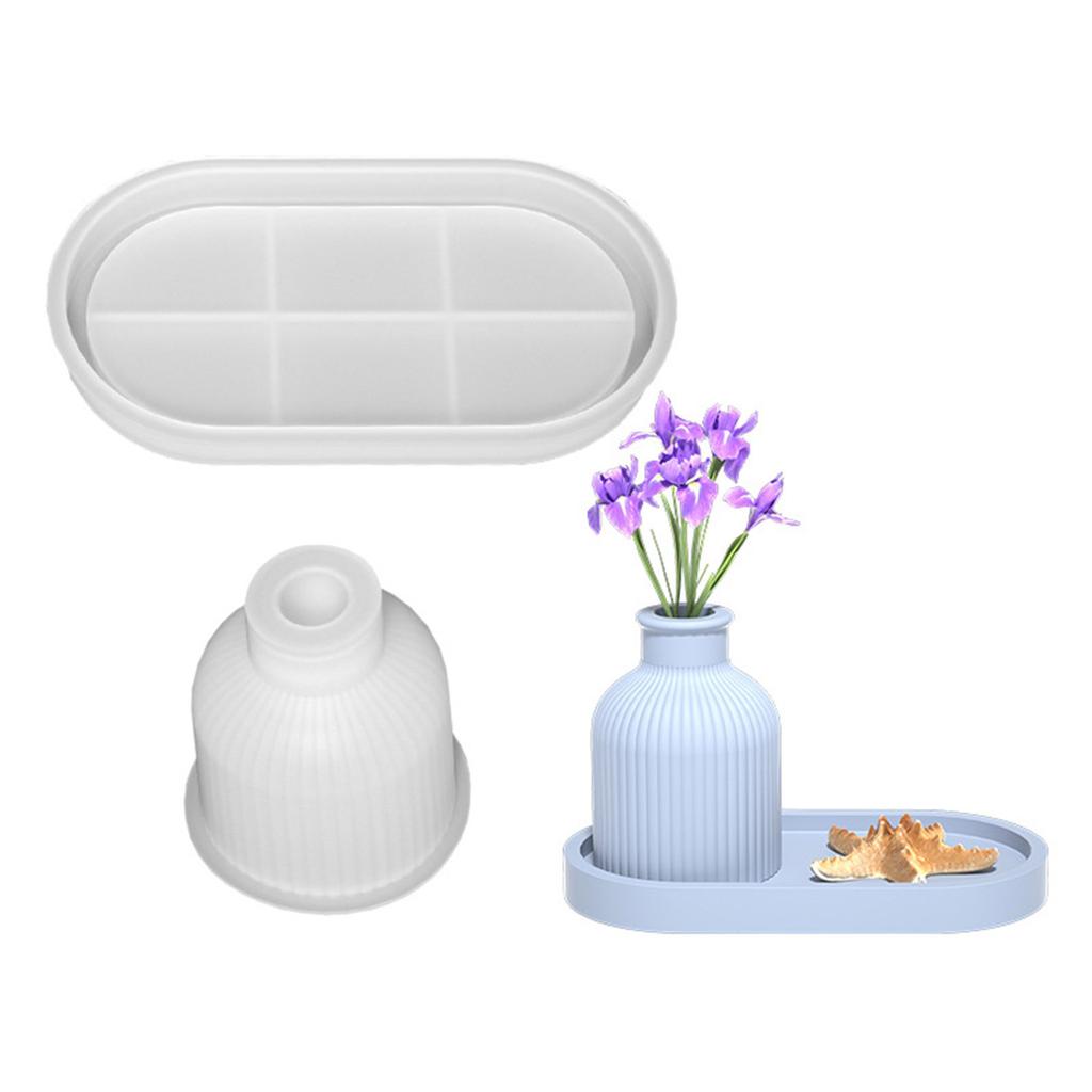 3D Silikonform DIY Blumentöpfe Vase Tablettformen Sets Gips Harzform Handgefertigt Kerzenhalter Bastelform Heimdeko