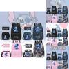 Stylish Black Stitch Backpack Set With Versatile Shoulder Bag And Pencil Case For School