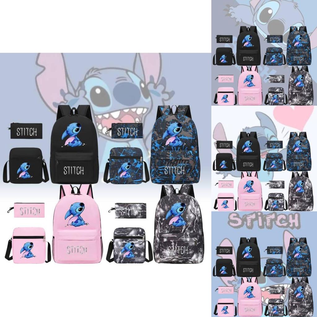 Stylish Black Stitch Backpack Set With Versatile Shoulder Bag And Pencil Case For School