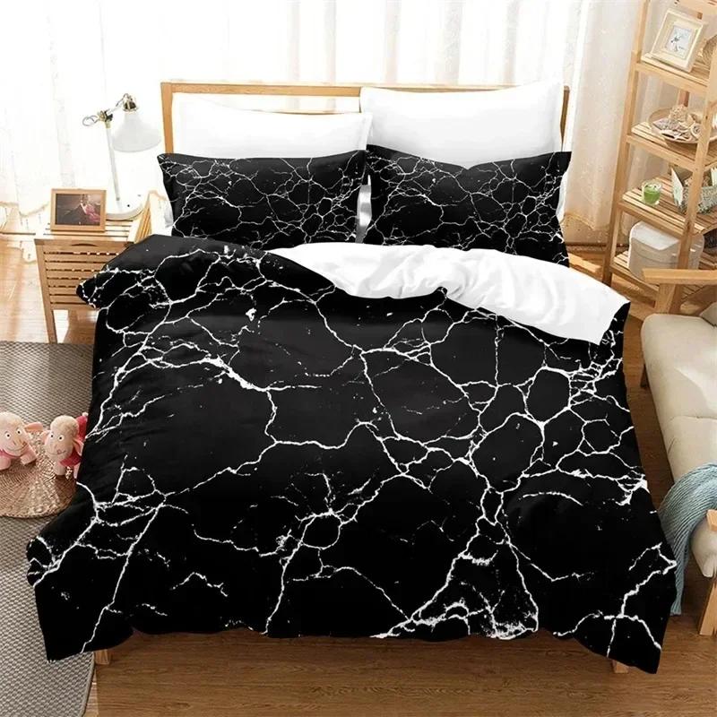 Toppmodern Marmor Påslakan King Queen Size Geometriskt Mönster Täcke Mikrofiber Abstrakt Sängkläder