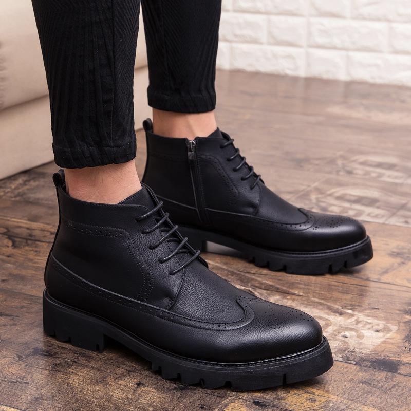 Autumn Martin Boots Men's British Style High-top Business Casual Shoes Brock Inner Heightening Leather Shoes Trend Versatile Men's Shoes