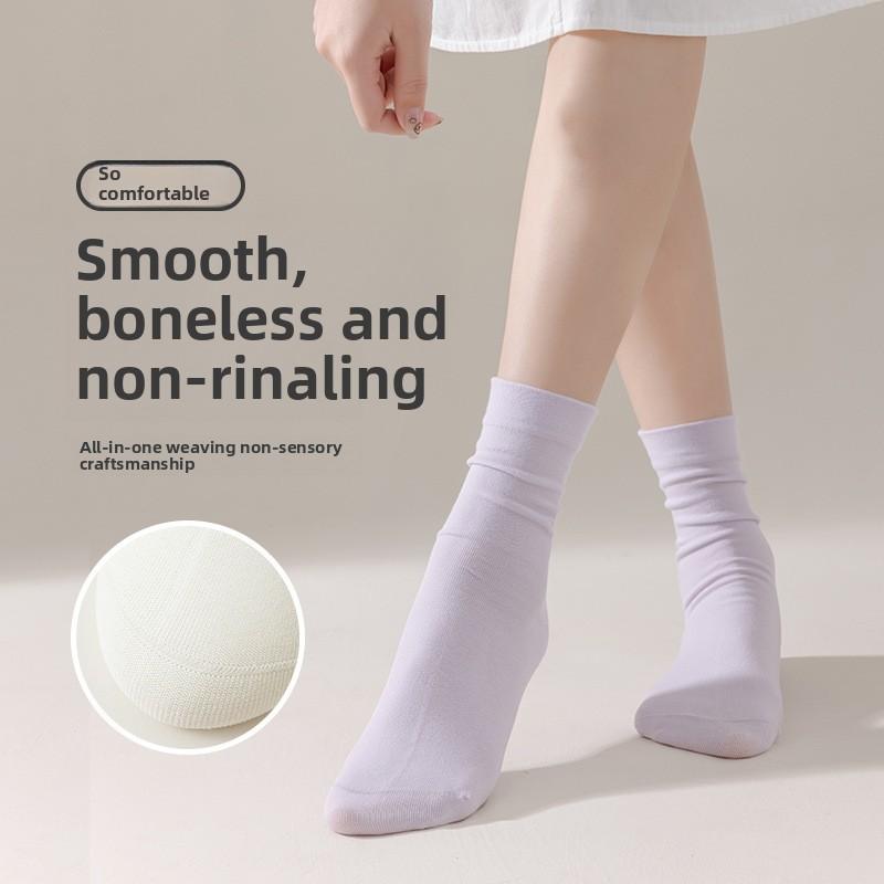 5 Pairs of Female Spring and Autumn Style Pure Cotton Antibacterial Boneless Tube Pile Socks