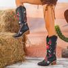 Autumn new European and American style mid-heel embroidered high boots women's large size embroidered thick heel leather knight cowboy boots