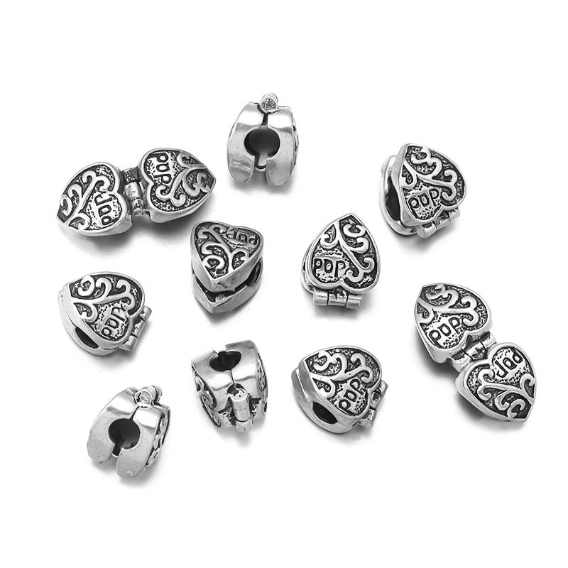 5pcs Positioning Buckle Multiple Styles Ancient Silver Fixed Clip Big Hole Spacer Beads For Jewelry Making DIY Bracelet Necklace