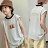Korean Style Boys' Cotton Cartoon Color Block Sleeveless T-Shirt, Ages 6-12, New Summer Patchwork Vest Top