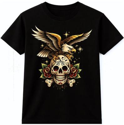 Adlerschädel Tattoo T-Shirt Gothic Biker Grafik-T-Shirt Amerikanischer Vogel Kunst-Shirt