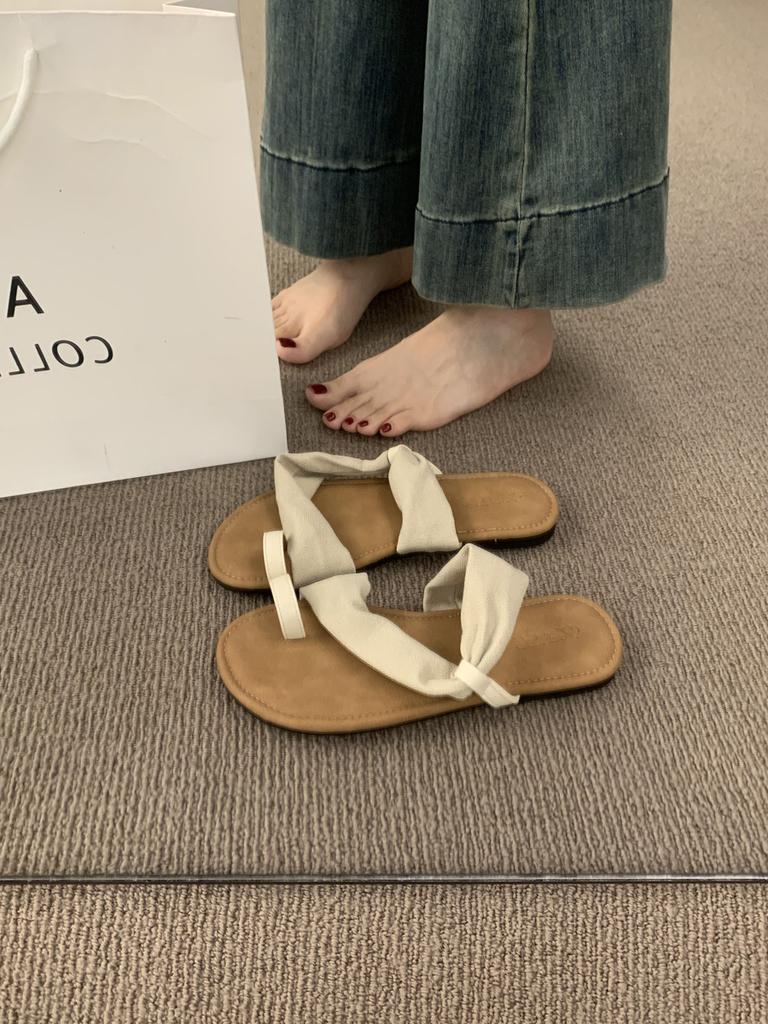 Zwei-Wege-Leinen Ein-Wort mit Zehensandalen Damen Sommerurlaubsstil Freizeit Strand Römische Schuhe Hausschuhe für draußen