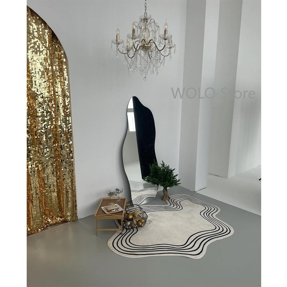 Cream Color Irregular Carpets for Living Room Ins Soft Fluffy Bedside Rugs Oval Bedroom Rug for Children Washable Big Size Mats