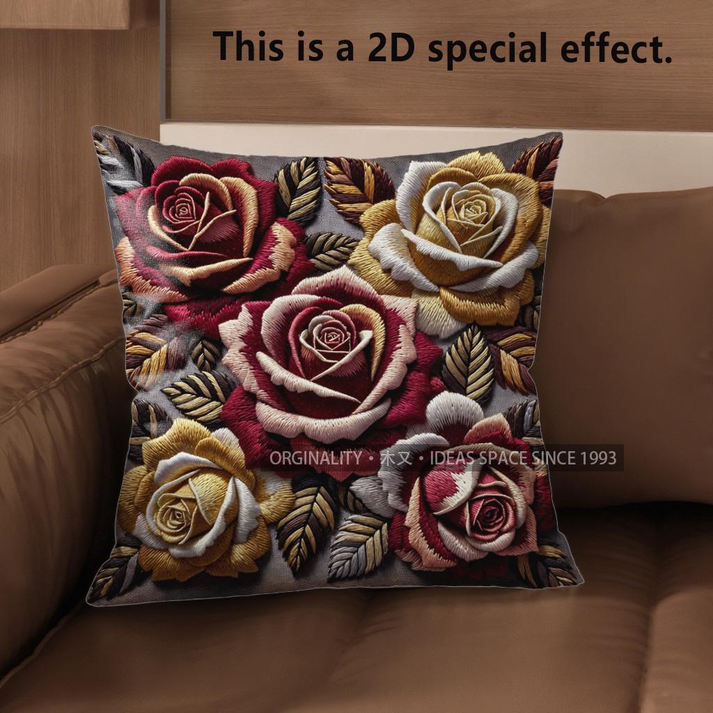 2D Vintage Floral Rose Decorative Throw Pillow Covers Pattern Cushion Cover Suitable For Sofa Bedroom Car Pillow Cover