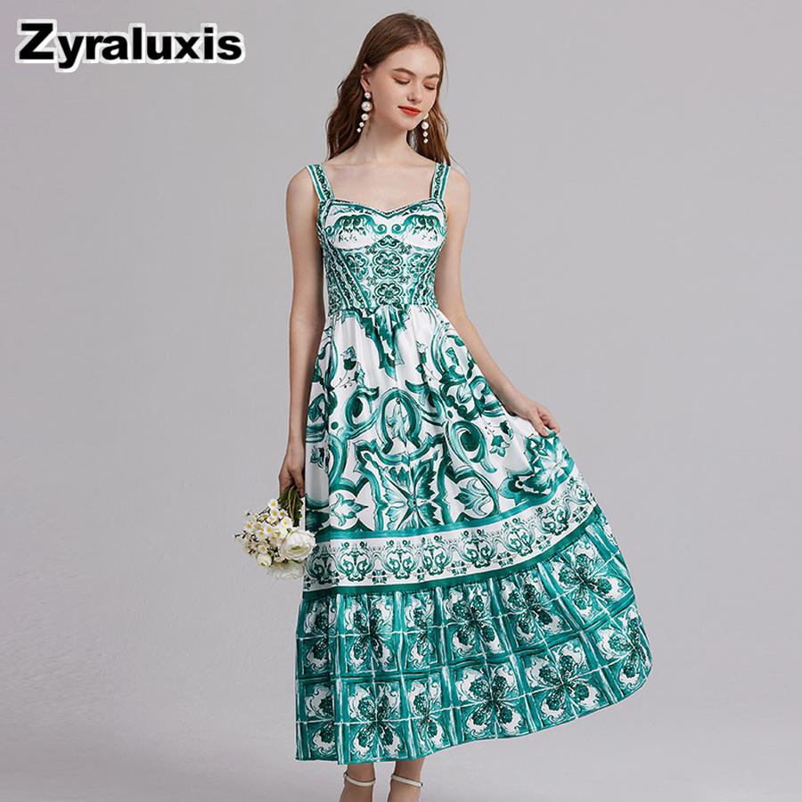 Urlaubsstil Blau-Weiß Porzellan Elegantes Neckholder Langes Kleid Sommer Neue Ankünfte Taillenbetont Plissiert Bedrucktes Kleid