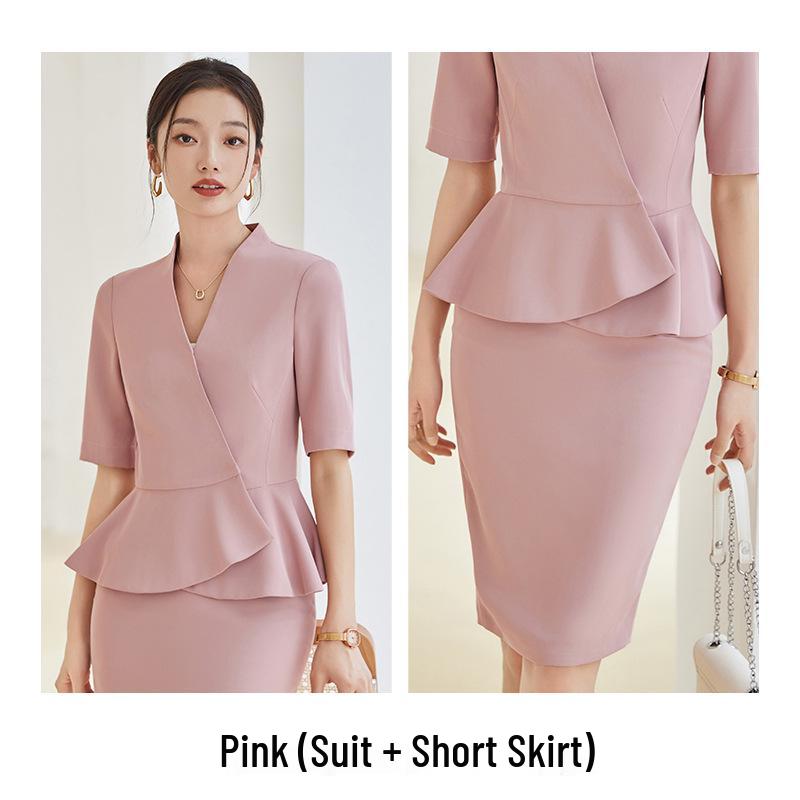Elegant Women's Summer Skirt Suit for Beauty Salon Receptionists - Professional Goddess Style Workwear