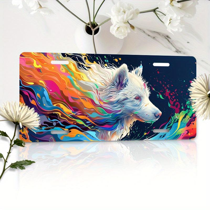 Pc D Flat Posters Samoyed Graffiti Car License Plate Dynamic Vehicle Front Wall Art Colorful Dog Art Dynamic Dog Design