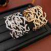 Openwork Metal Cuff Bracelet With Geometric Cutout Design Gold Or Tone Lightweight Fashion Statement Jewelry Women