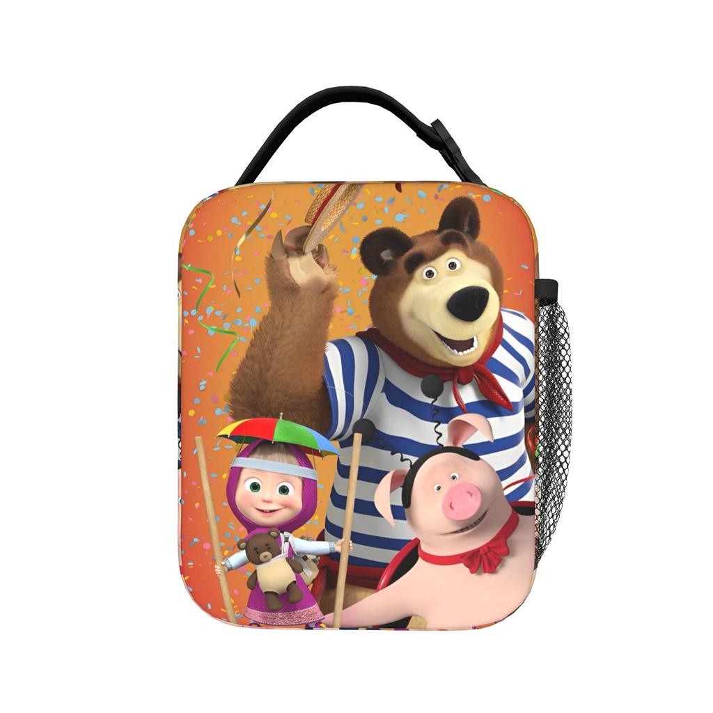 Kawaii M-Masha and Bear Insulated Lunch Bag Portable Lunch Container Thermal Bag Tote Lunch Box Work Travel Men Women
