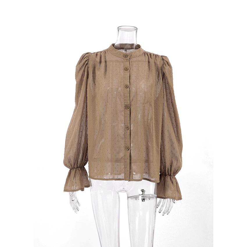 Autumn French temperament fashion jacquard chiffon shirt women's niche loose ruffle edge bubble sleeve shirt top