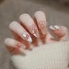 24 Pcs Glittering Press on Nails Tips Art  Pearls Medium Long False Nails With 3D Design For White Butterfly Fake Nails Press On
