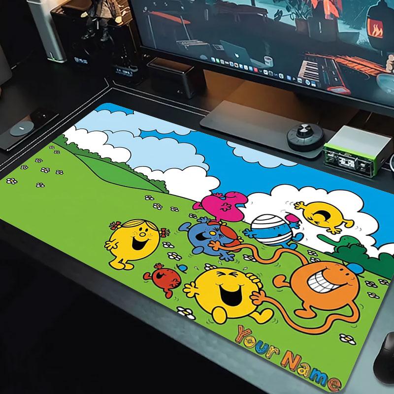 Mr. Men Little Miss Custom Name Large Size Mouse Pad Large Gaming Table Cushion Non-slip Laptop Tablet Big Mousepad XXL Mat Mini PC Playmat With Lock