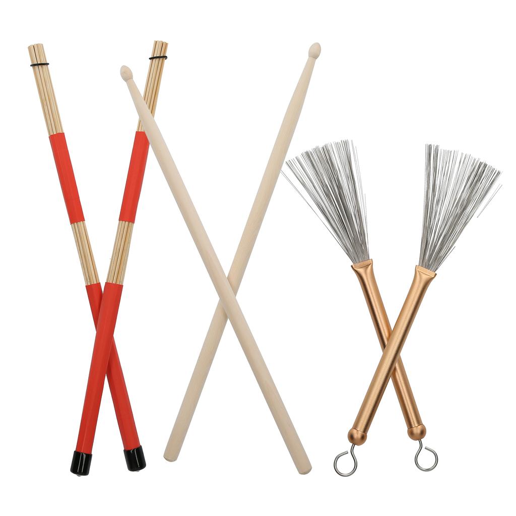 Drum Stick Brush Set Jazz Retractable Metal Wire 5A Bamboo Rod 19 Beam Stick Plush Bag(Gold )