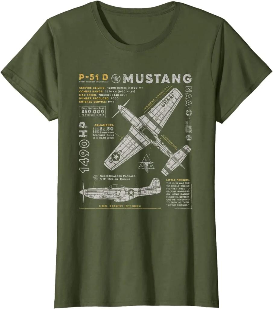P-51 Mustang | North American Aviation Vintage Jaktplan Herr T-shirt Kort Casual 100% Bomullsskjortor