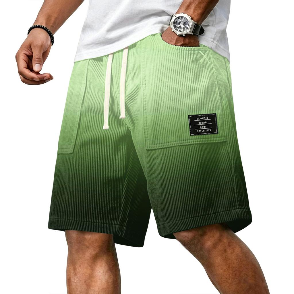 Herren Freizeit Corduroy Kordelzug Shorts Farbverlauf Stil mit Buchstaben Aufnäher Klassisch Bequem Sitz Sommer Strandkleidung