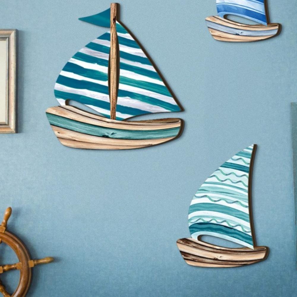 Retro Wooden Sailboat Wall Ornaments Hawaiian Style Ocean Sailboat Decor  Tropical Cafe Bar