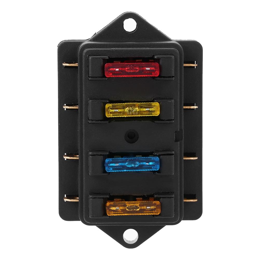 12 24V Car 4 Way Circuit Standard Blade Fuse Box Block Holder with 5A+10A+15A+20A Fuse