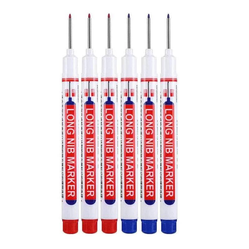 6Pcs/Set 20MM Long Nib Markers Deep Hole Head Four Color Waterproof Marker Pens For Woodworking Metal Marker Tools Art Supplies