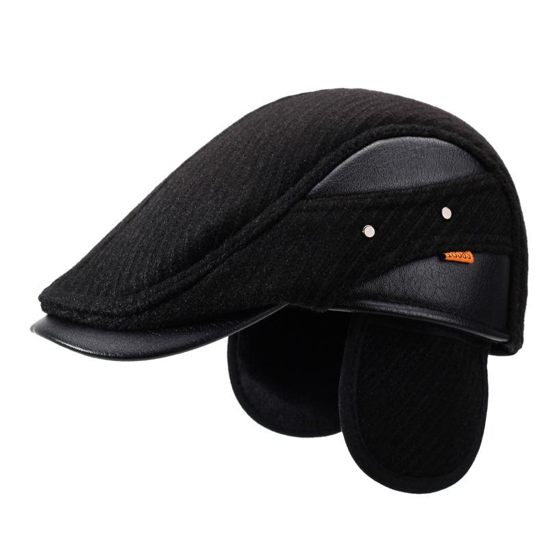 Men's Cap Middle-Aged Winter Outdoor Peaked Cap Cold-Proof Warm Velvet Thick Ear Protection Forward Cap