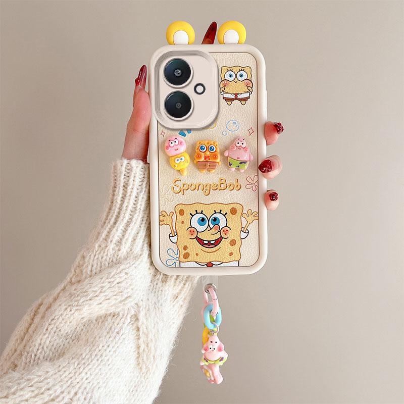 KEYSION Cute Ear 3D Cartoon Case for Redmi 13C 4G 5G with Bracelet Soft Silicone Shockproof Phone Cover for Xiaomi POCO C65