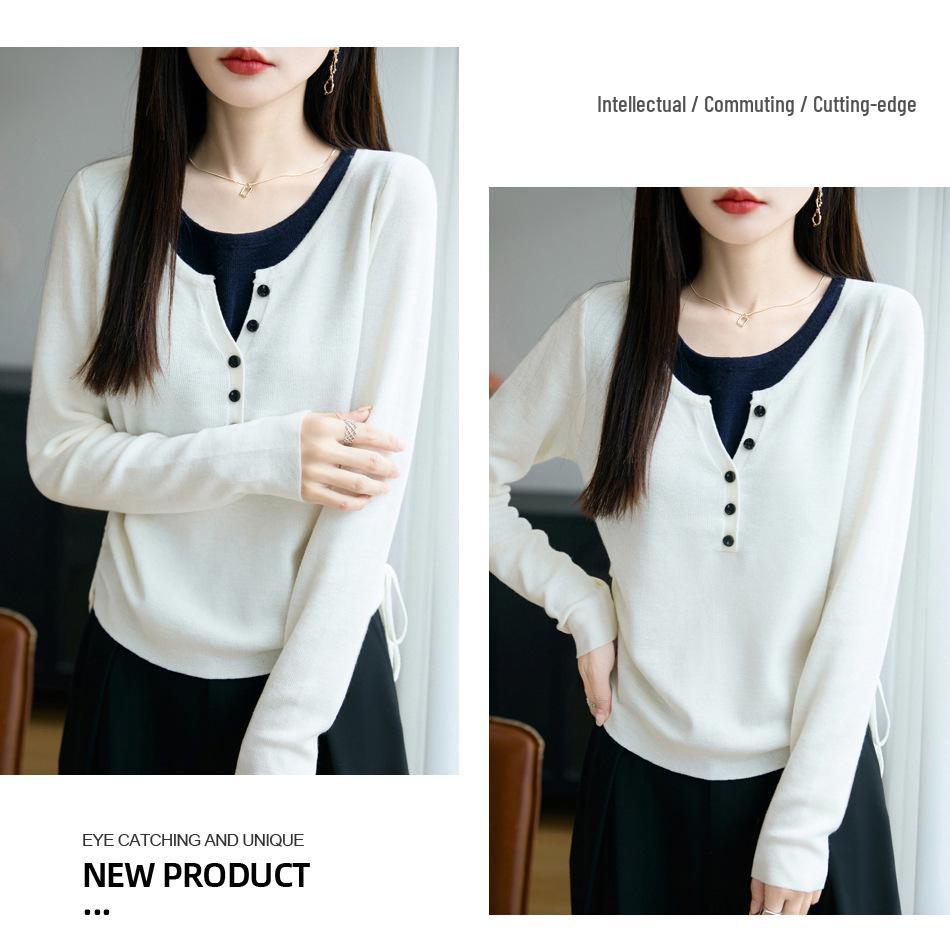Autumn Style Women's Knit Sweater - Two-Piece Look, Age-Reducing & Loose Fit