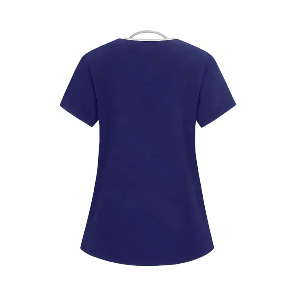Women's Elastic Quick-Drying V-Neck Pocket Short-Sleeve Caregiver Work Uniform