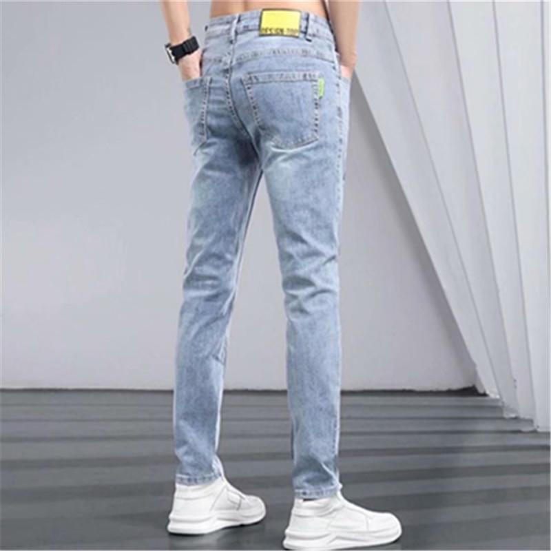 Men's Korean Style Slim Fit Ripped Skinny Jeans - Trendy Light Color, Stretch, Nine-Point Length