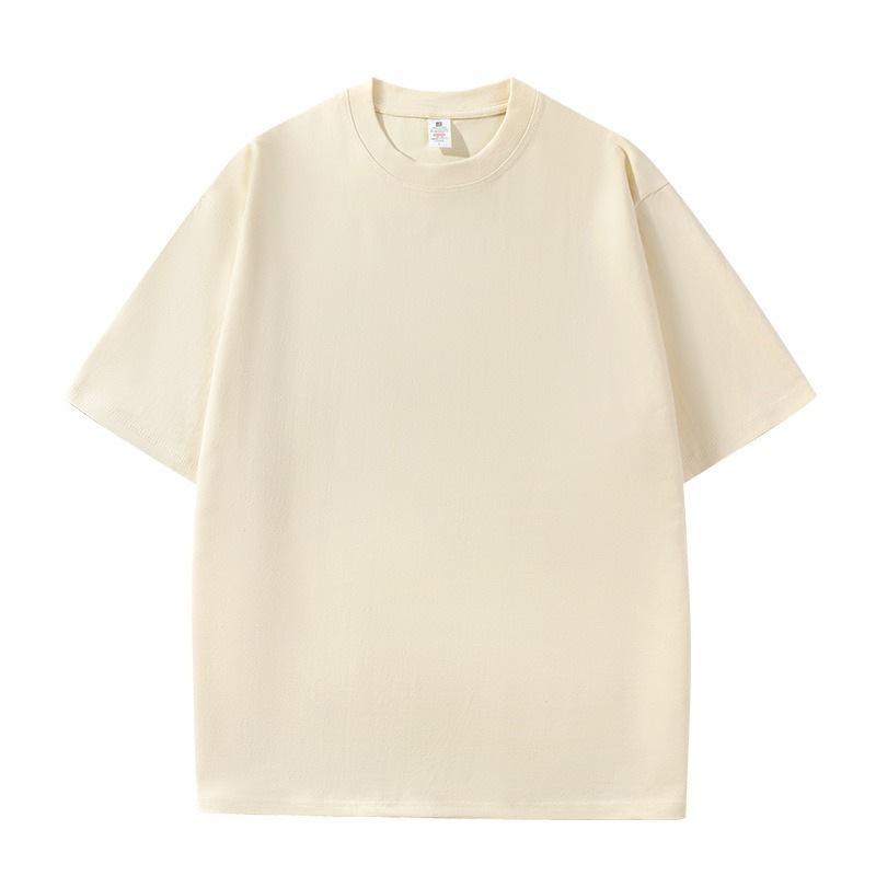 Men's Heavyweight Pure Cotton Short Sleeve Round Neck Casual White T-shirt