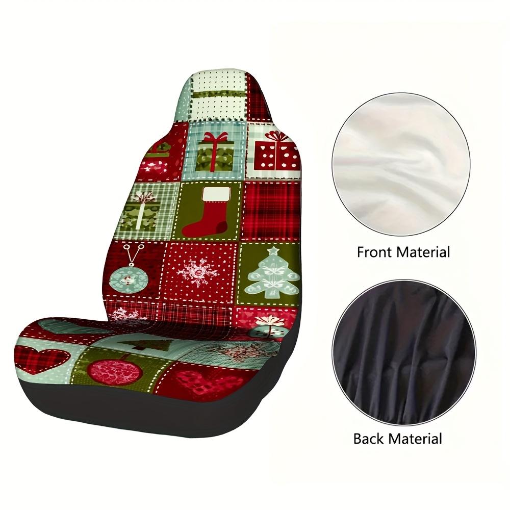 2pcs Christmas Car Seat Covers - Red, Green, Brown, Golden, Navy, Burgundy, & Golden Plaid Patterns - Soft Polyester Fabric, Mac