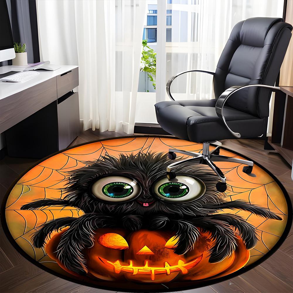 1PC Halloween Spider Office Round Area Rug, Mat Suitable For Office, Under Office Chairs Bedroom Living Room Home Decor, Room Deco