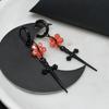 Gothic Charm Black Cross Sword Sakura Flower Pendant Dangle Earrings for Women Halloween Party Fashion Zircon Accessories Gift