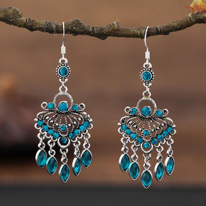 

Винтажные серьги с длинными кисточками из дворцового хрусталя, женственные и универсальные индивидуальные серьги, корейские модные серьги в этническом стиле