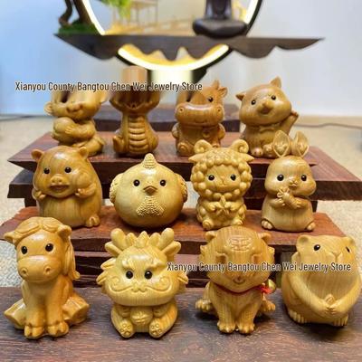 Cartoon Twelve Zodiac Animal Hand-Carved Solid Wood Pendant