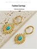 Stainless Steel Blue Turquoise Sunflower Earrings – Simple Retro Design for Women