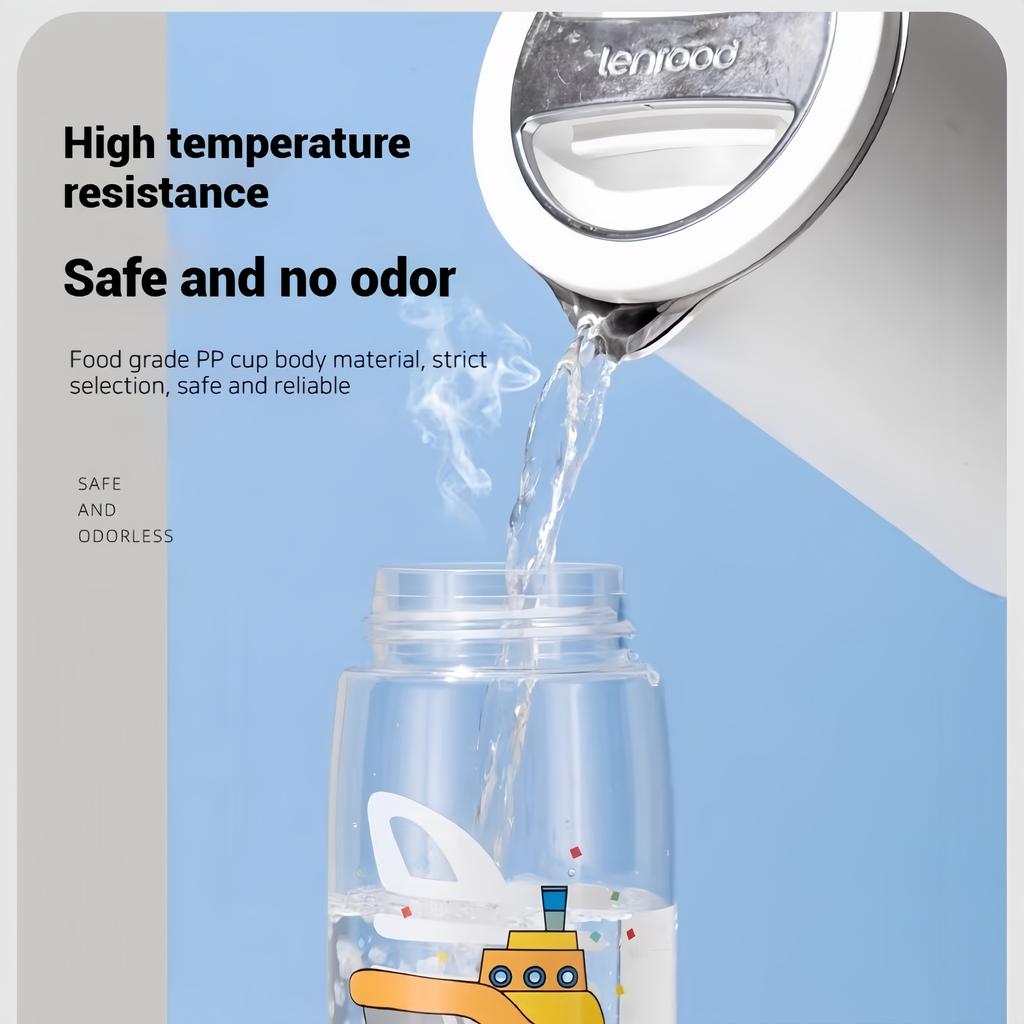 480ml Cute & Durable Cartoon Space Cup with Handeld Ring BPA-Free Portable Outdoor Water Bottle With Straws And Lids Spill Proof