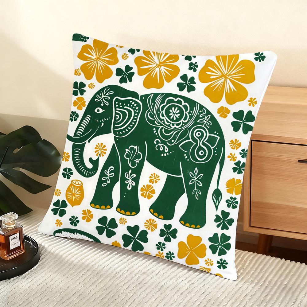 Elephant and flower Cushion Cover Soft Short Plush Pillow Cover Smooth Cozy Texture Aesthetic Cushion Case Home Decor