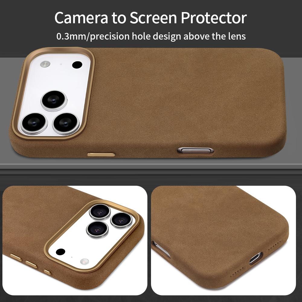 High-End Suede Magnetic PU Leather Mobile Phone Case For iPhone 17 Air 16 15 Pro Max With Metal Camera Lens, All-inclusive Case