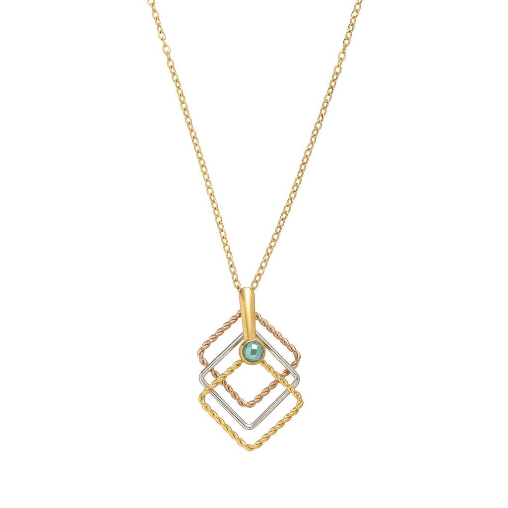 Emerald-Accented Titanium Steel Necklace - Elegant French Leaf Design