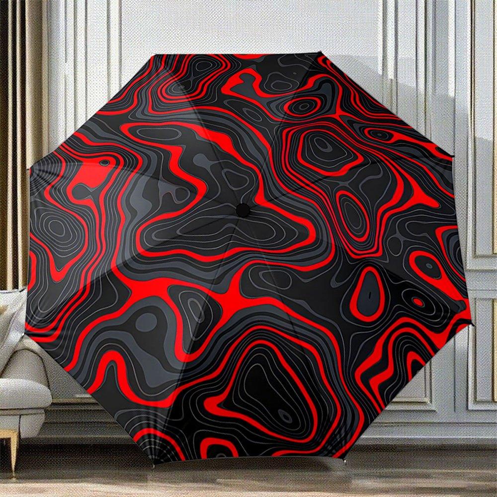 

Automatic Folding Umbrella Abstract red and black contour lines. Portable collapsible design, casual outdoor accessory, Christ
