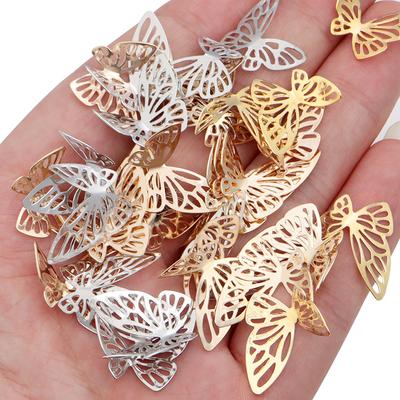 50pcs 19x17mm Iron Hollow Butterfly Metal Butterfly Accessories For DIY Jewelry Making Home Clothing Hair Decoration Supplies