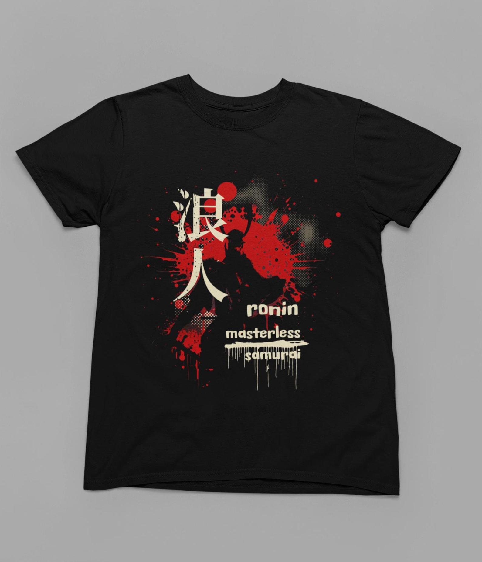 Ronin Samurai Graphic T-Shirt, Masterless Warrior Japanese Dark Splatter Tee, Unisex Streetwear Shirt, Cool Gift For Him, Red Ink Splash 2XL