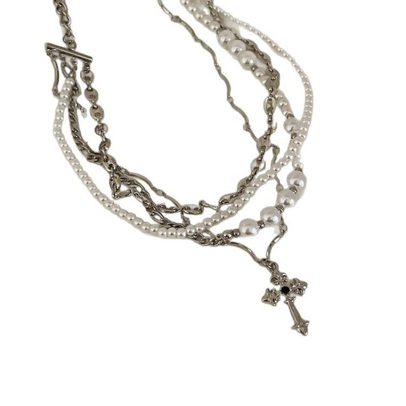 Multi Layer Cross Pearl Choker Clavicle Necklace For Women Fashion Jewelry