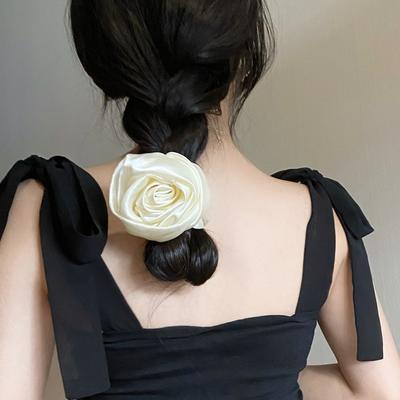 French Silk Headband, Retro Rose, Three-dimensional Flower, Large Intestine Hair Tie, Female Korean Version