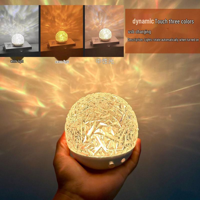 LED Water Ripple Night Light: USB Bedside Atmosphere Lamp for Home Decor and Christmas Gift